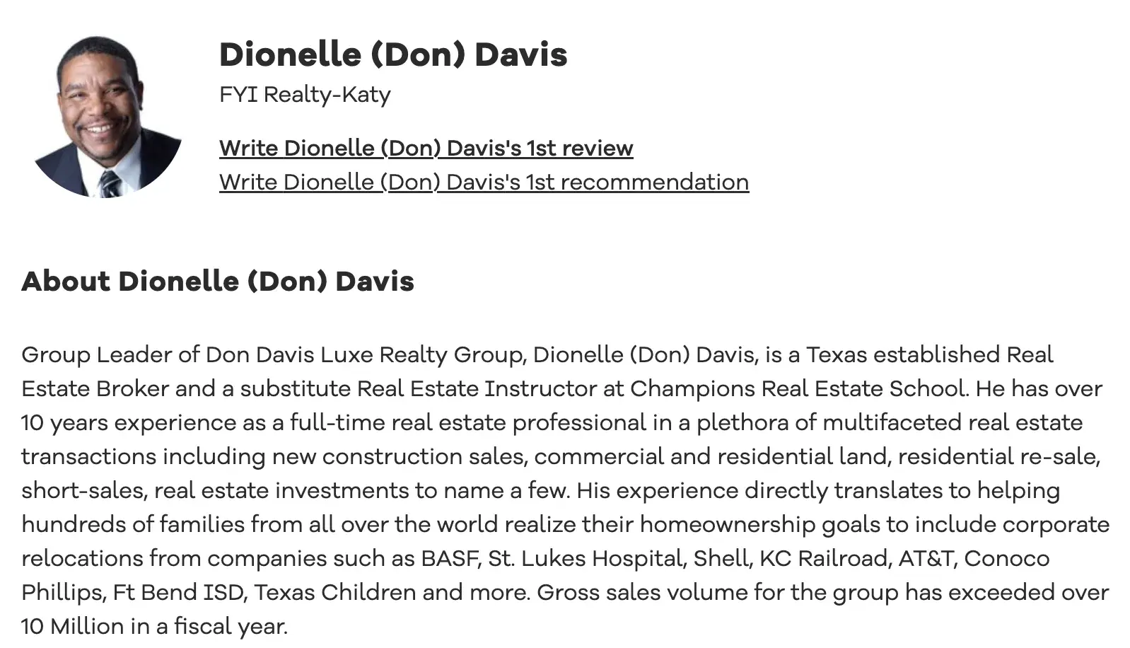 real estate bio, don davis