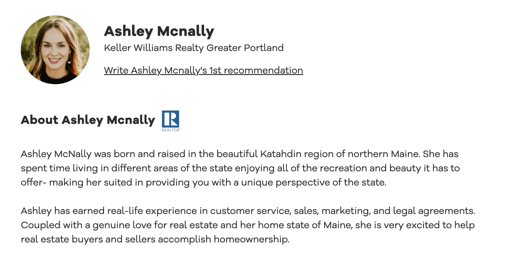 real estate bio, ashley mcnally