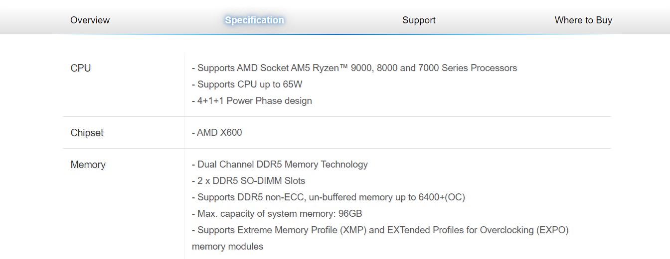 ASRock X600TM-ITX Ryzen 9000 support