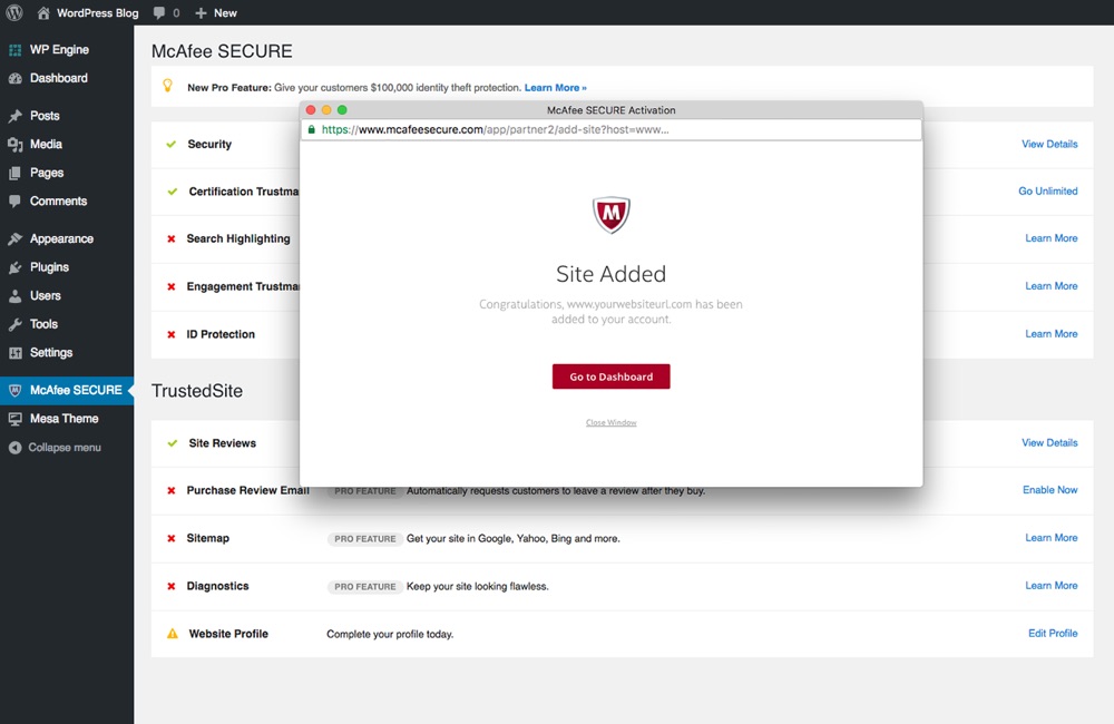 McAfee SECURE Confirmation