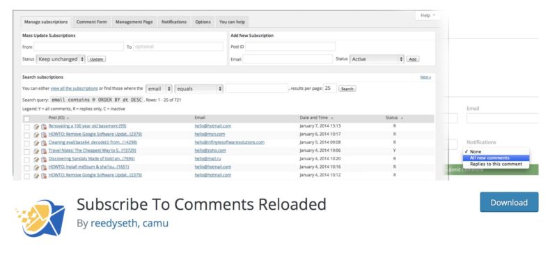 Subscribe to Comments Reloaded Plugin