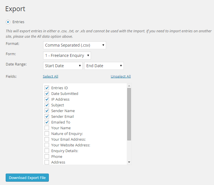 Export Form Submissions