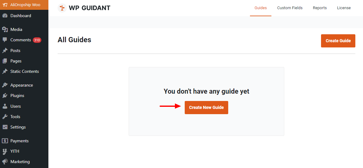 create new wp guidant guide