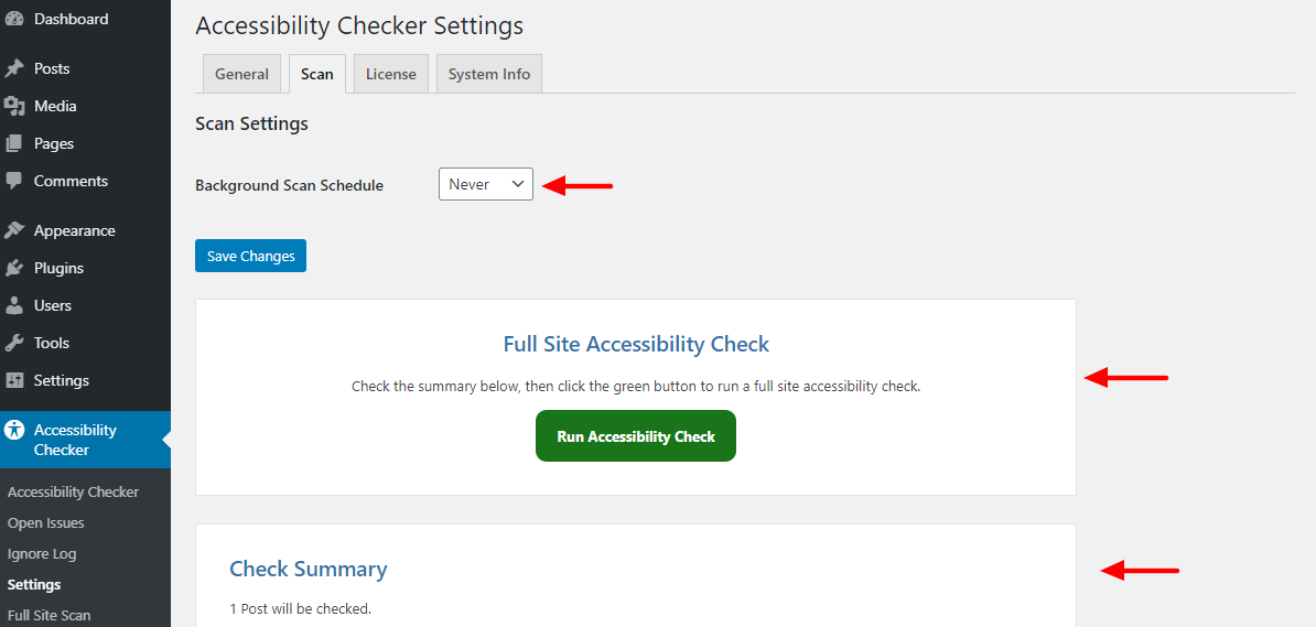 accessibility checker scan tab