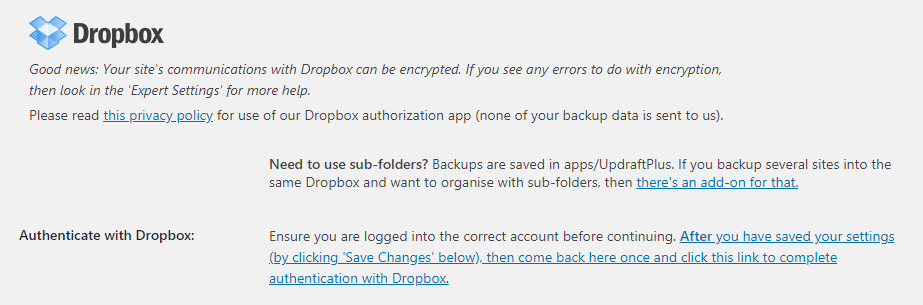 UpdraftPlus Demo 4 - Connecting Dropbox 0.2