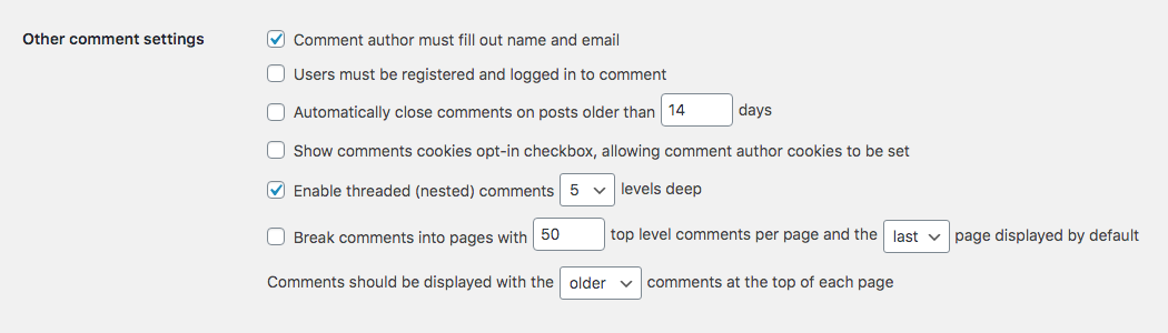 WordPress Comment Moderation: Other Comment Settings