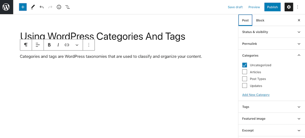 Adding categories in post