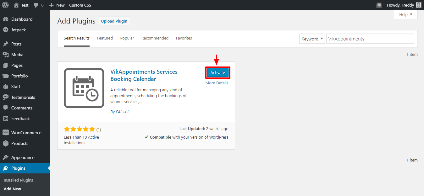activating the vikappointments wordpress plugin