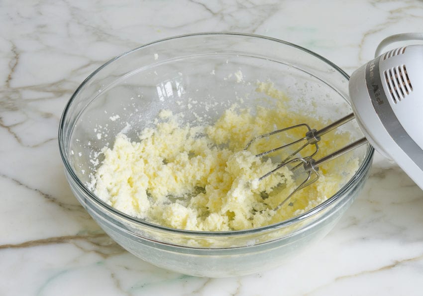 Bowl of creamed butter and sugar.
