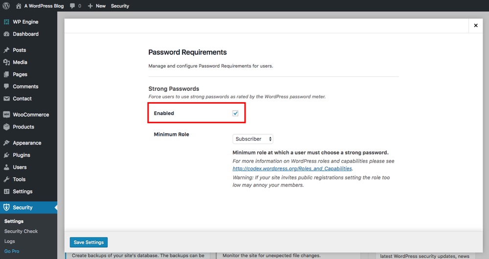 iThemes Security Password Requirements Settings