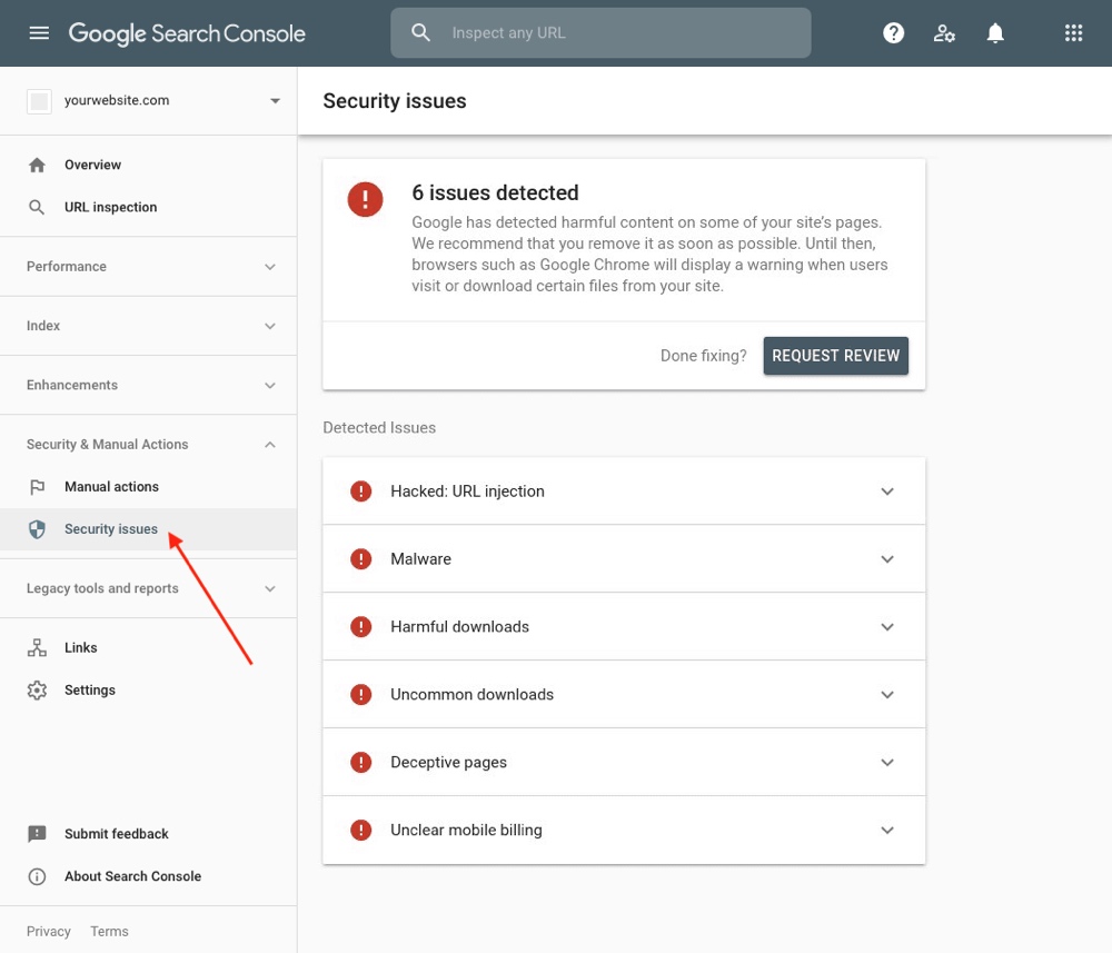 Google Search Console: Security Issues
