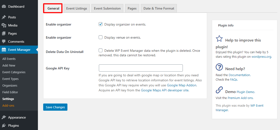 WP Event Manager General Settings