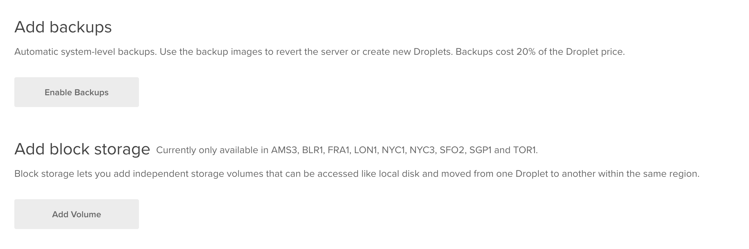 backup and block storage options