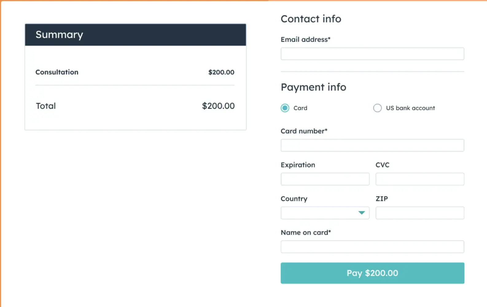 example of HubSpot payment link