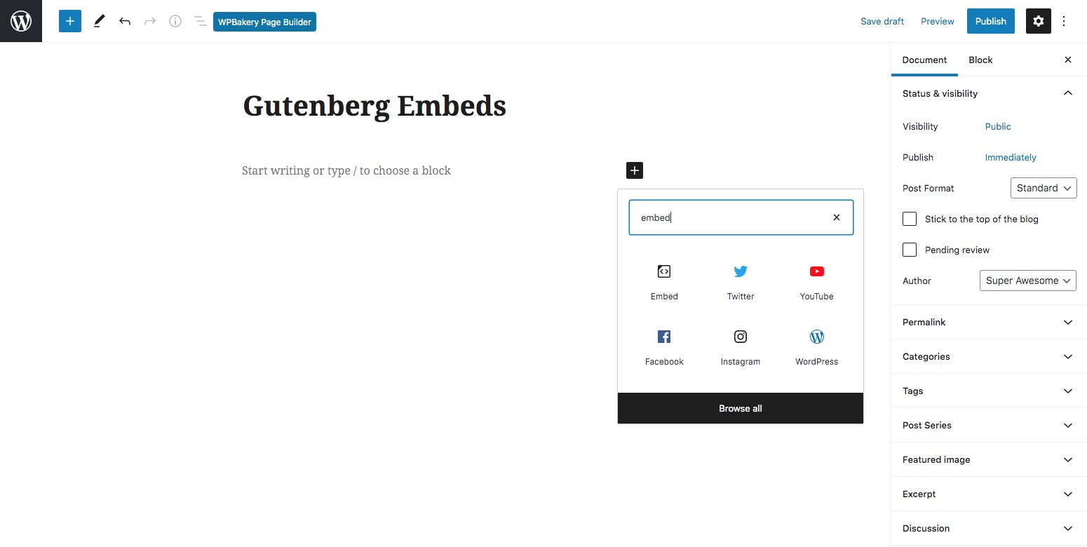 WordPress oEmbed in Gutenberg