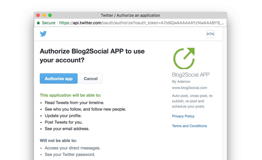 Blog2Social: Authorize Social Access