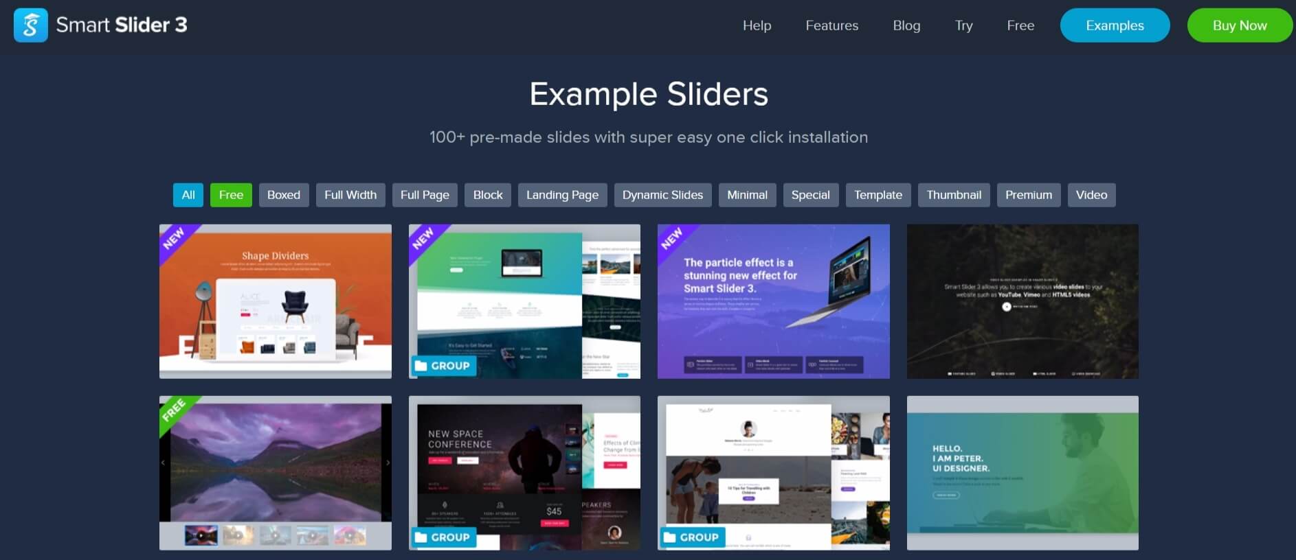 The Smart Slider 3 slider examples page
