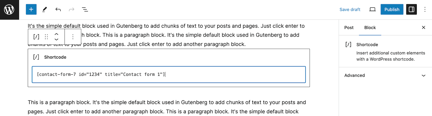Shortcodes Block for Gutenberg