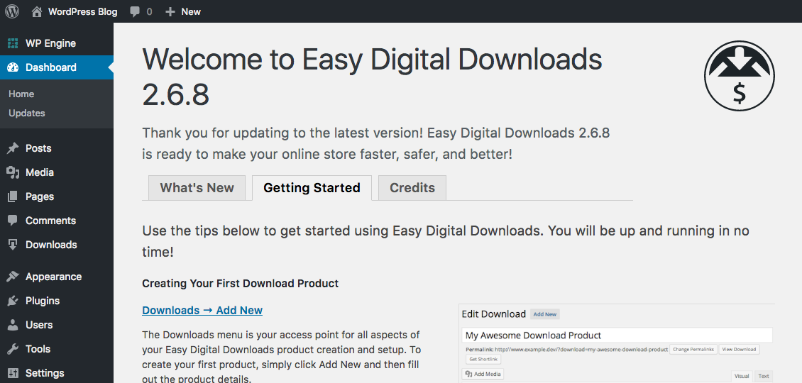 Easy Digital Downloads WordPress Plugin Installed