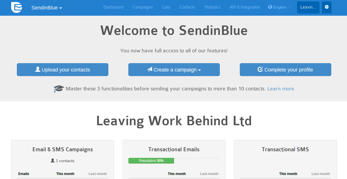 SendinBlue Dashboard