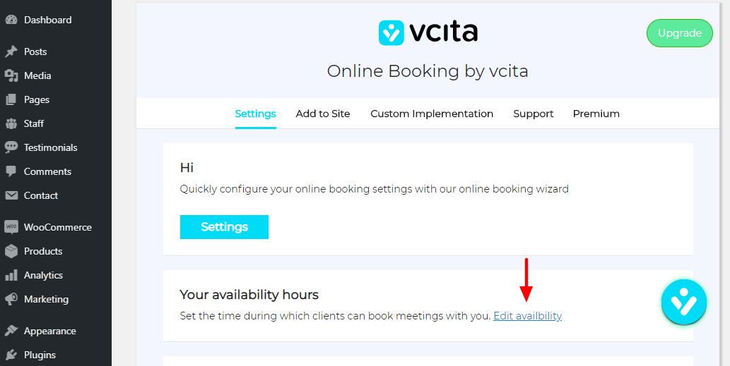 vcita edit availability