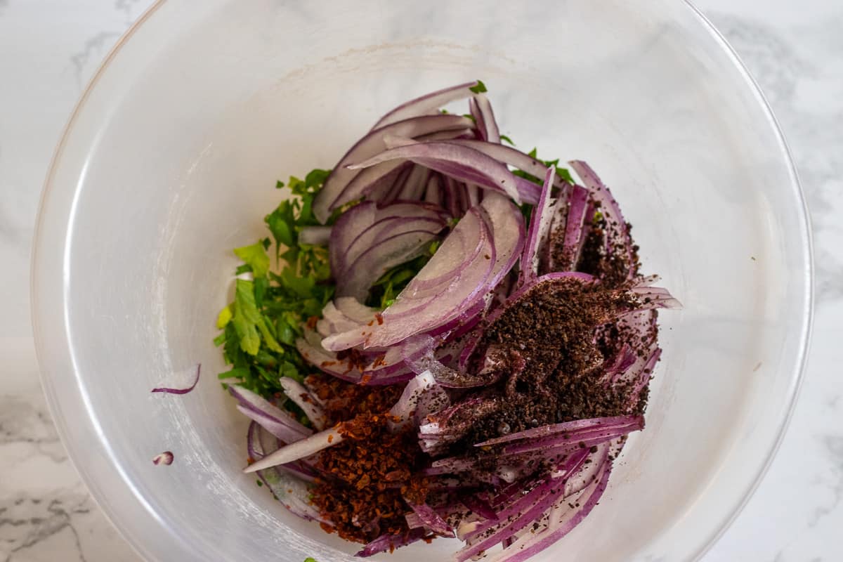 onion, sumac and parsley salad for arnavut cigeri