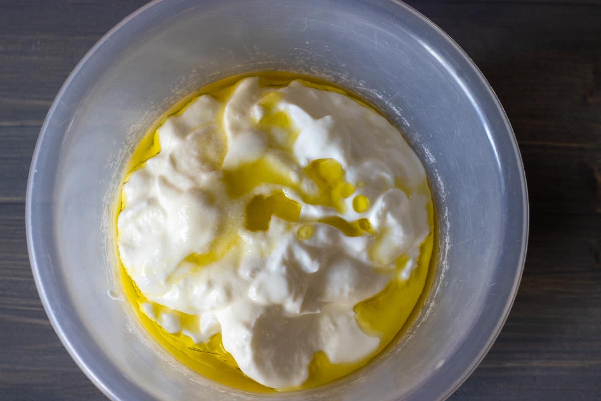 yoghurt is mixed with olive oil
