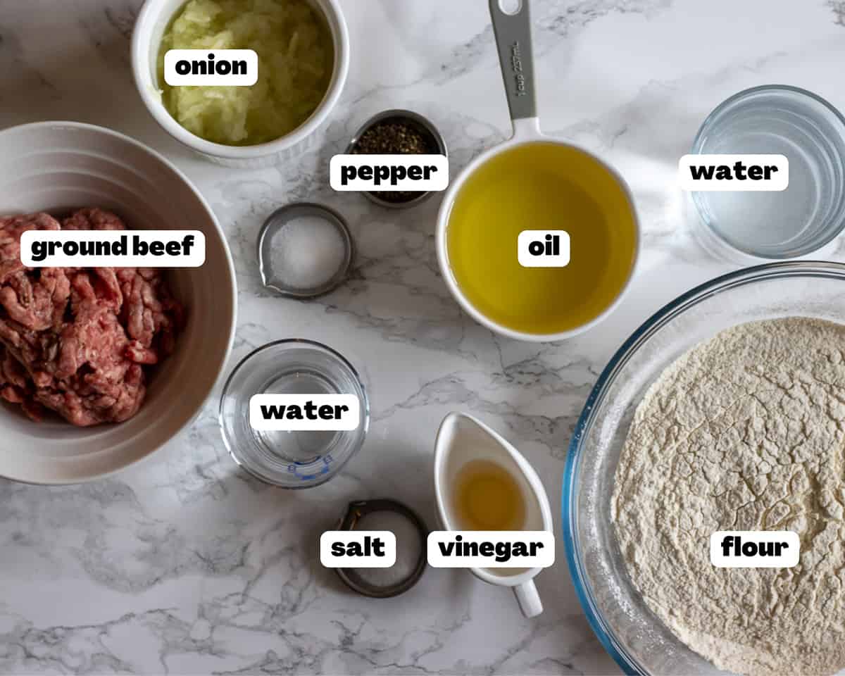 Labelled picture of ingredients for Chebureki