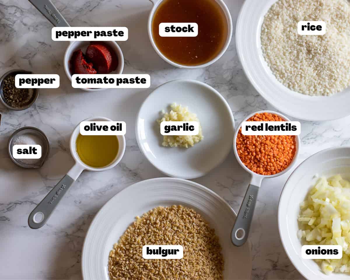 Labelled picture of ingredients for Ezogelin Soup
