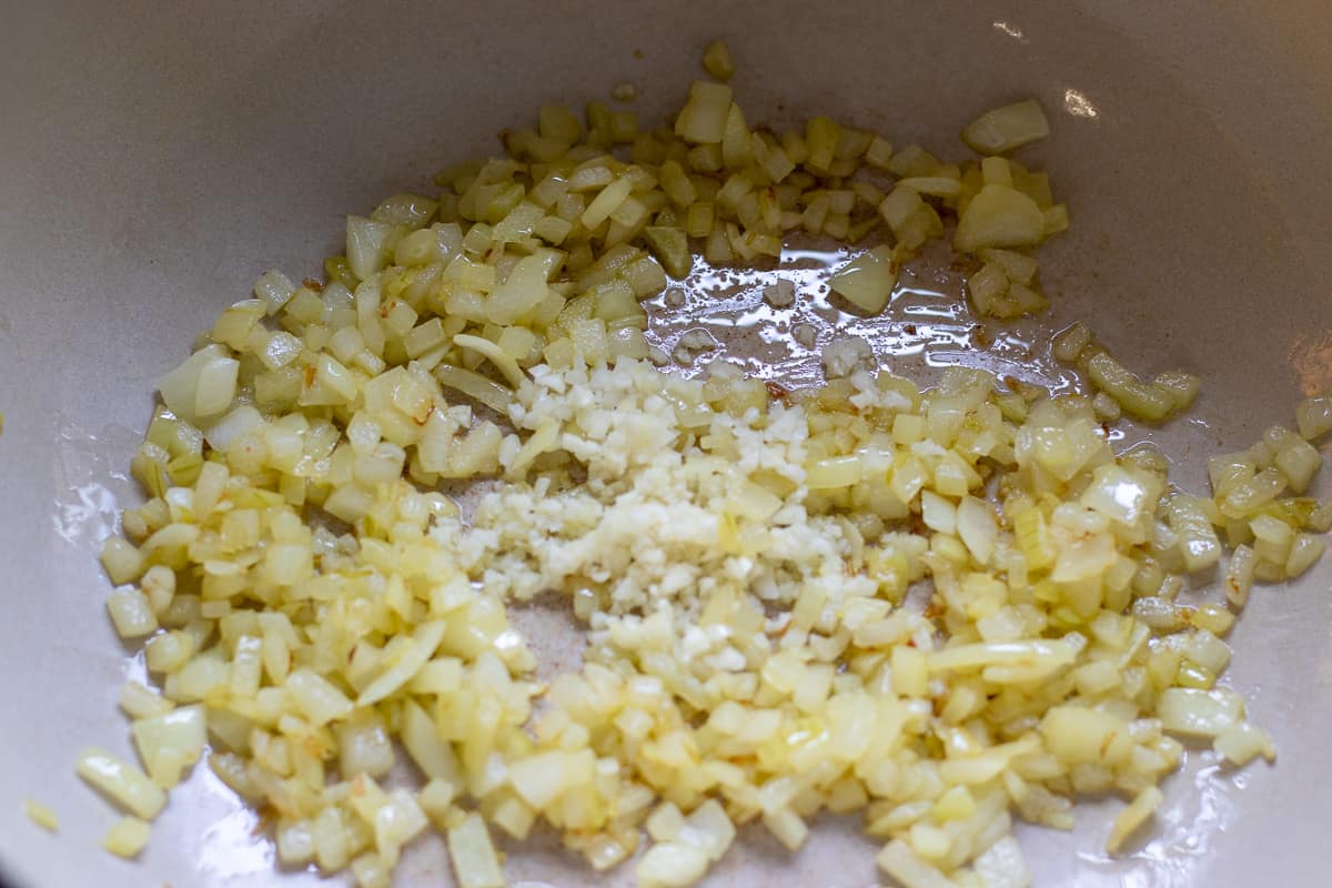 Sautéing the onions in olive oil
