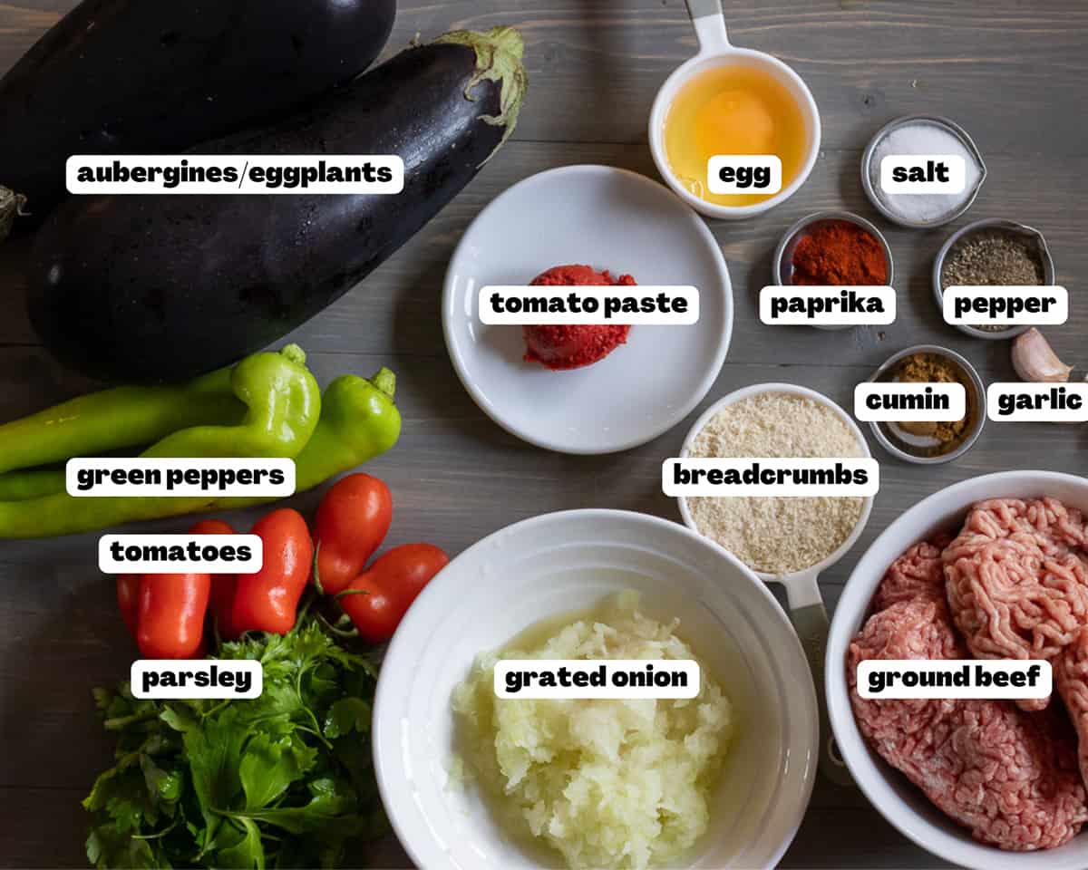 labelled picture of ingredients for Islim kebabi