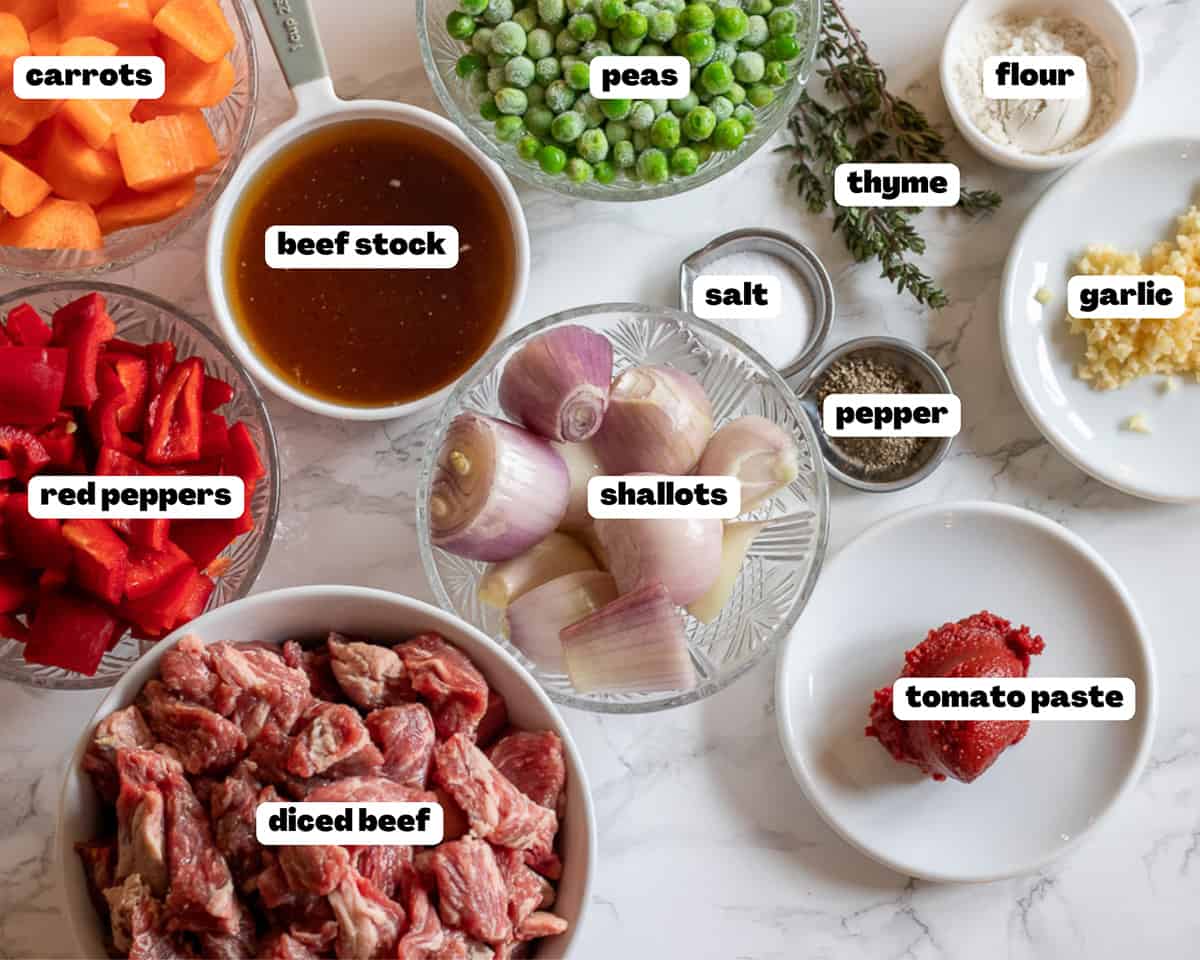 labelled picture of ingredients for Orman Kebabi