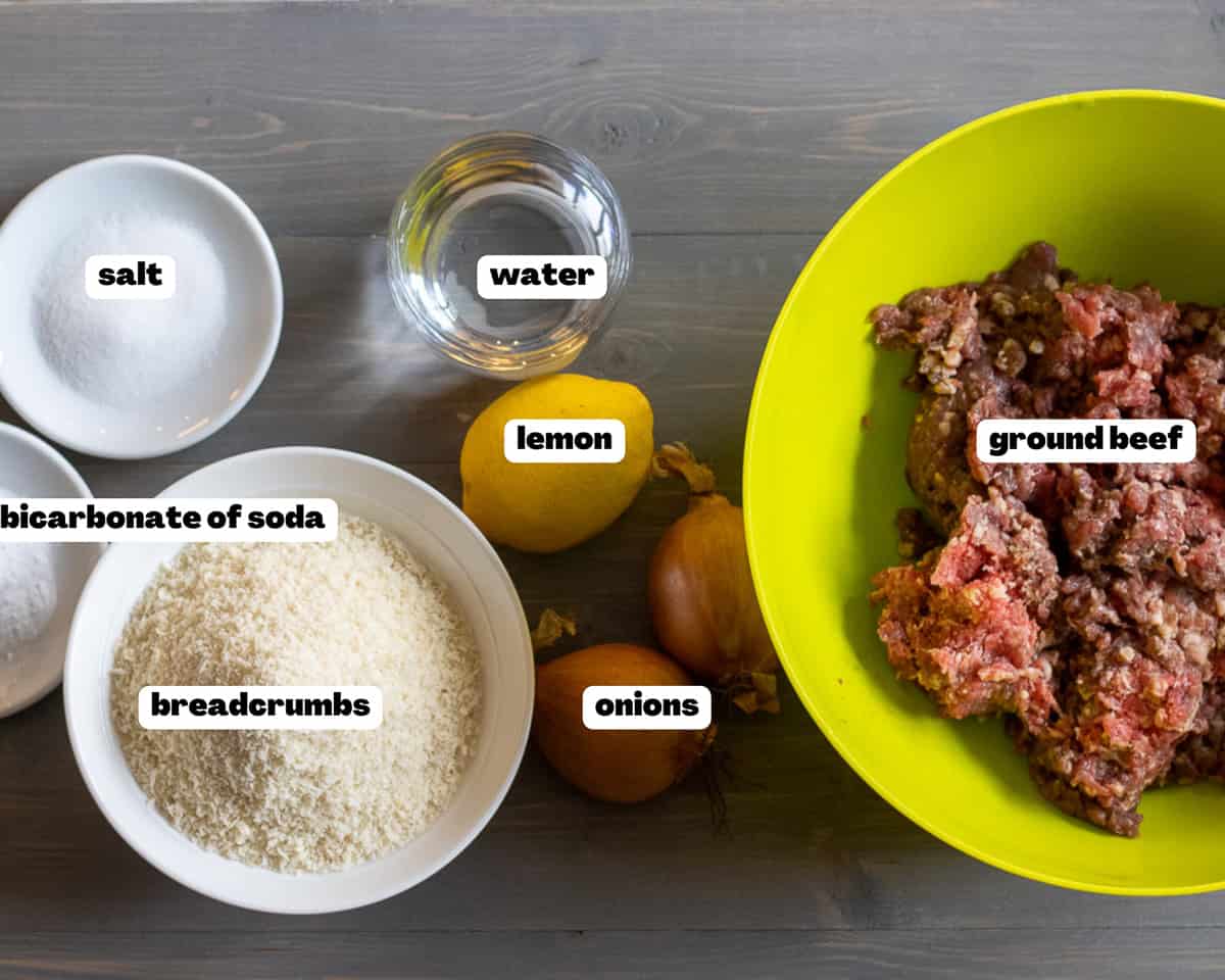 Labelled picture of ingredients for inegol kofte