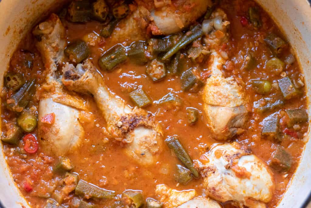 bamya stew cooked with chicken