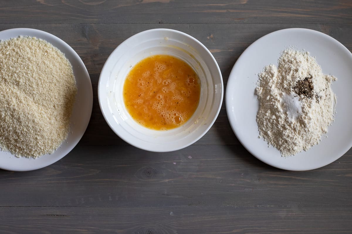 flour, egg and breadcrumbs for dipping the rice balls