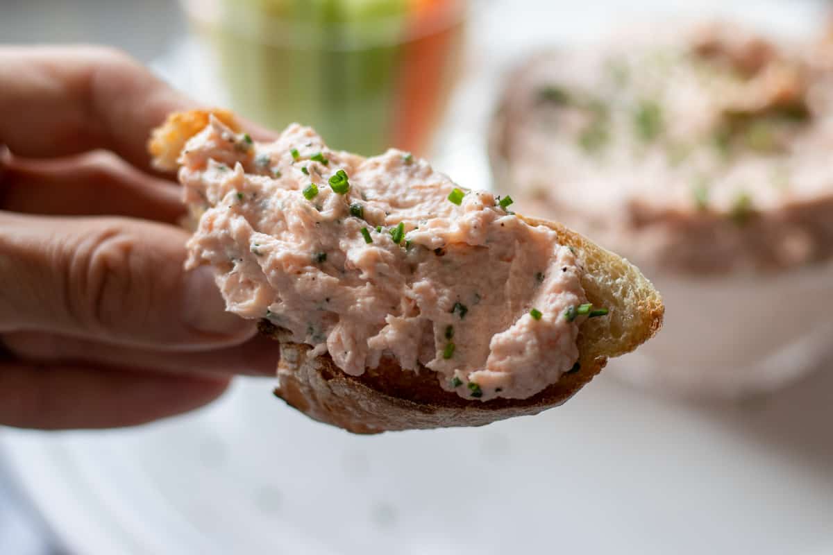 smoked salmon pate served on a piece os bread