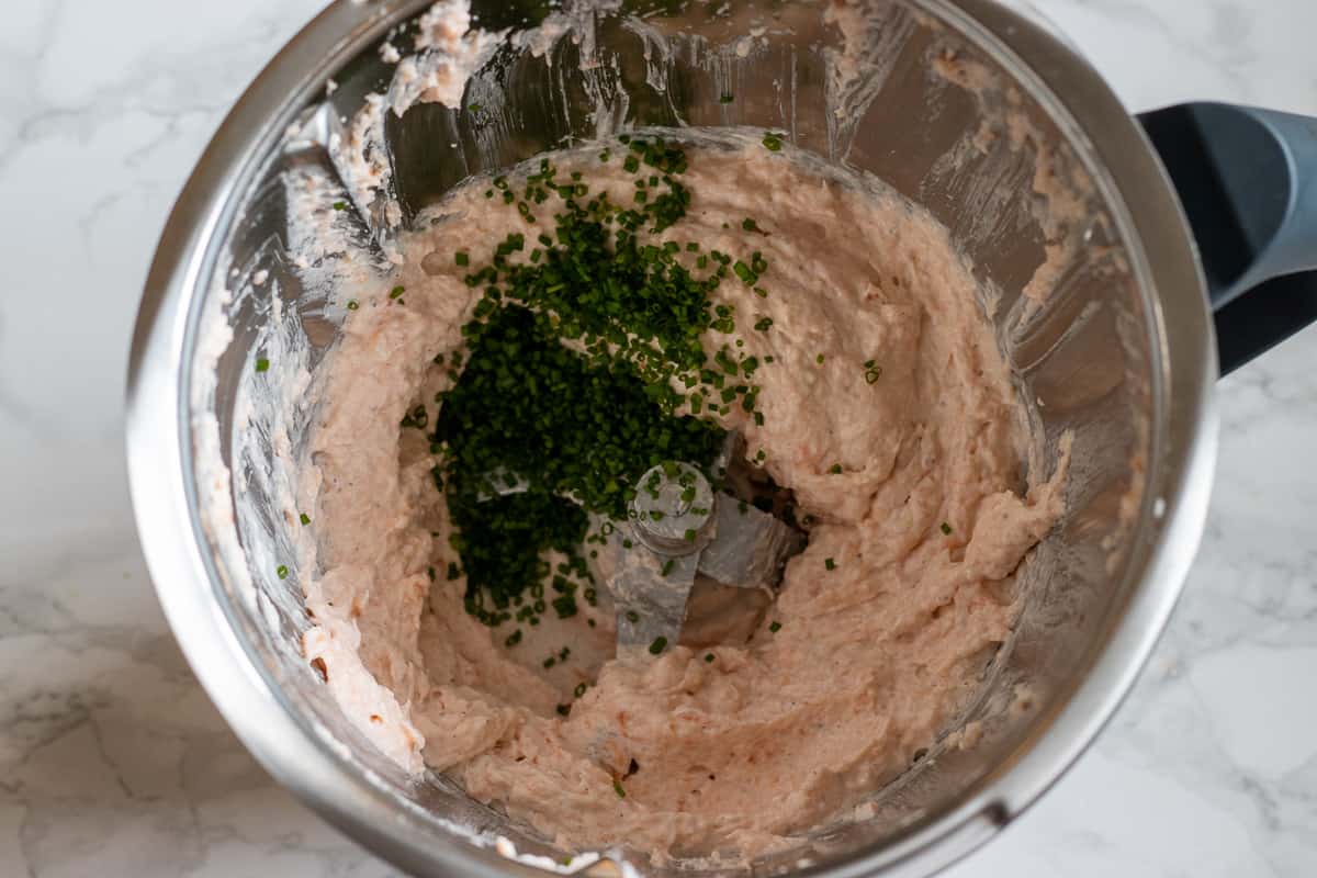 chopped chives are added to salmon pate