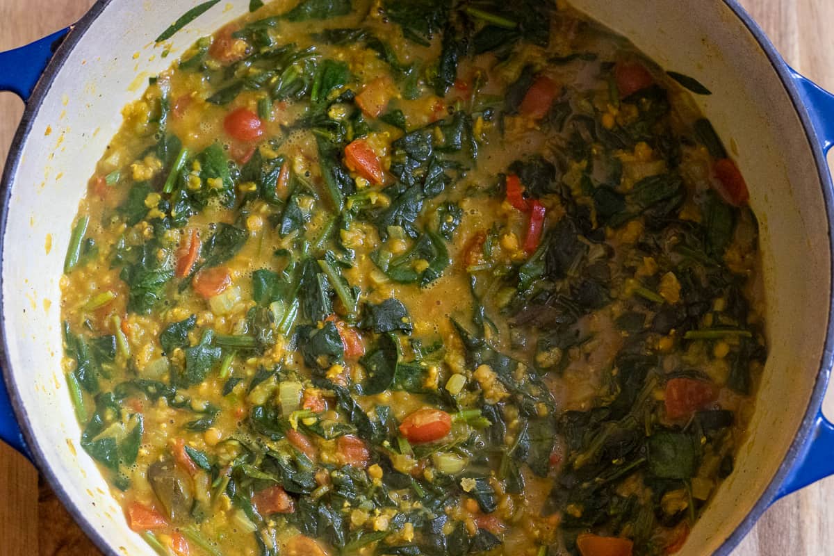 the spinach is added to the curry