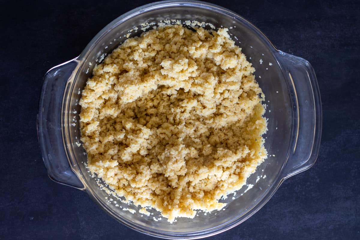 bulgur is soaked with hot water for 20 minutes
