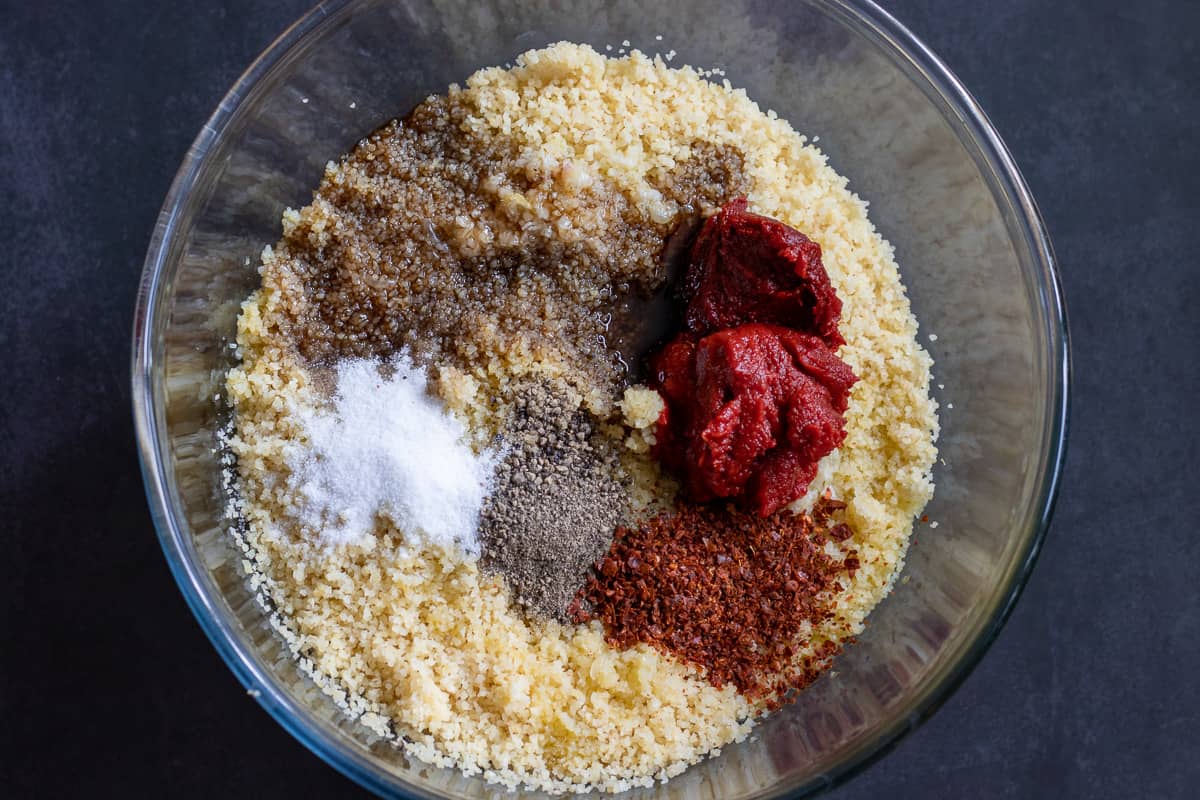 the flavourings are added to fluffed bulgur