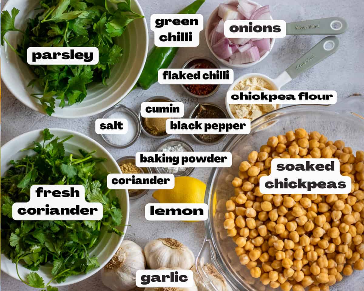 labeled picture of ingredients for falafel