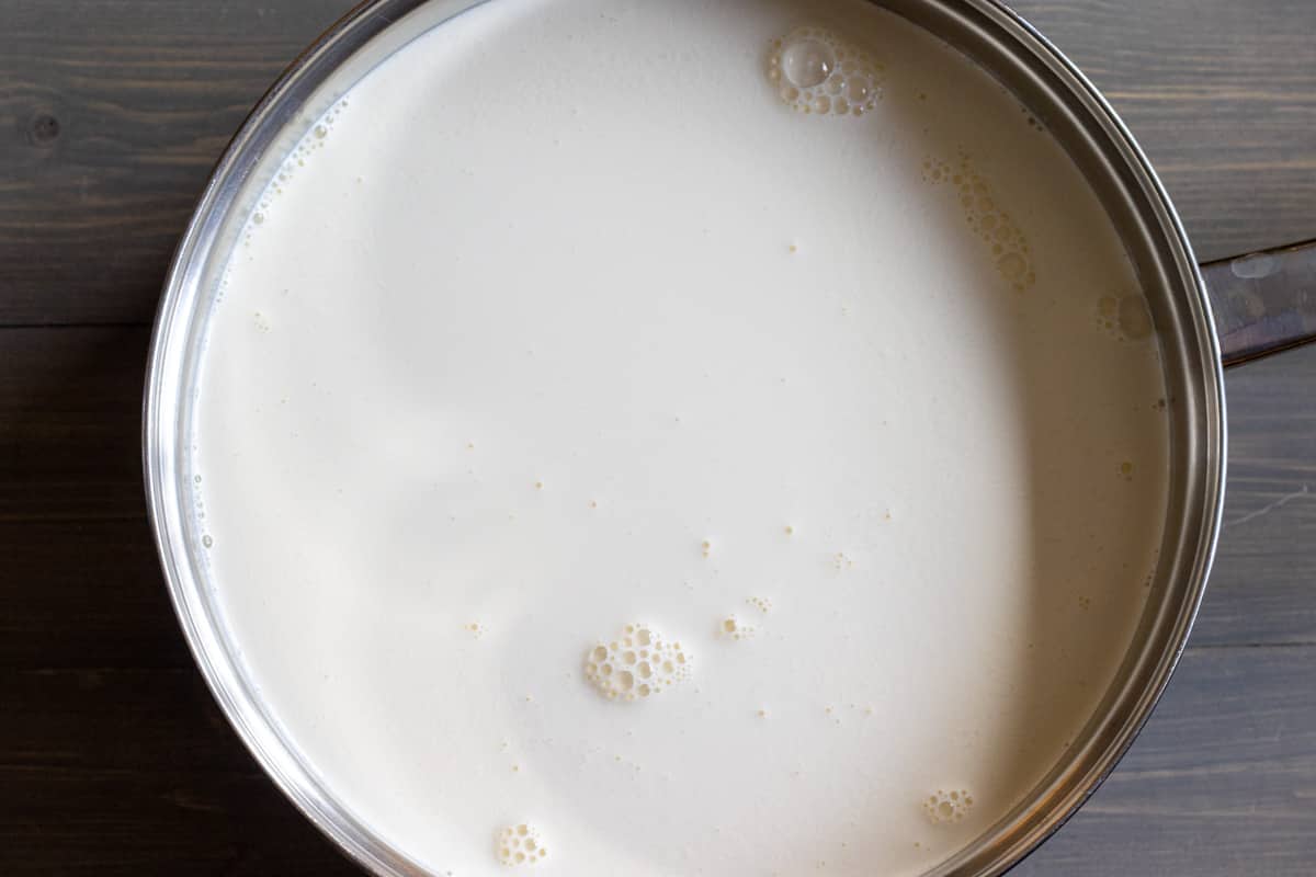 milk and cream are placed in a pan