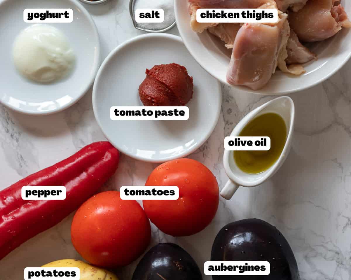 Labelled picture of ingredients for chicken thighs