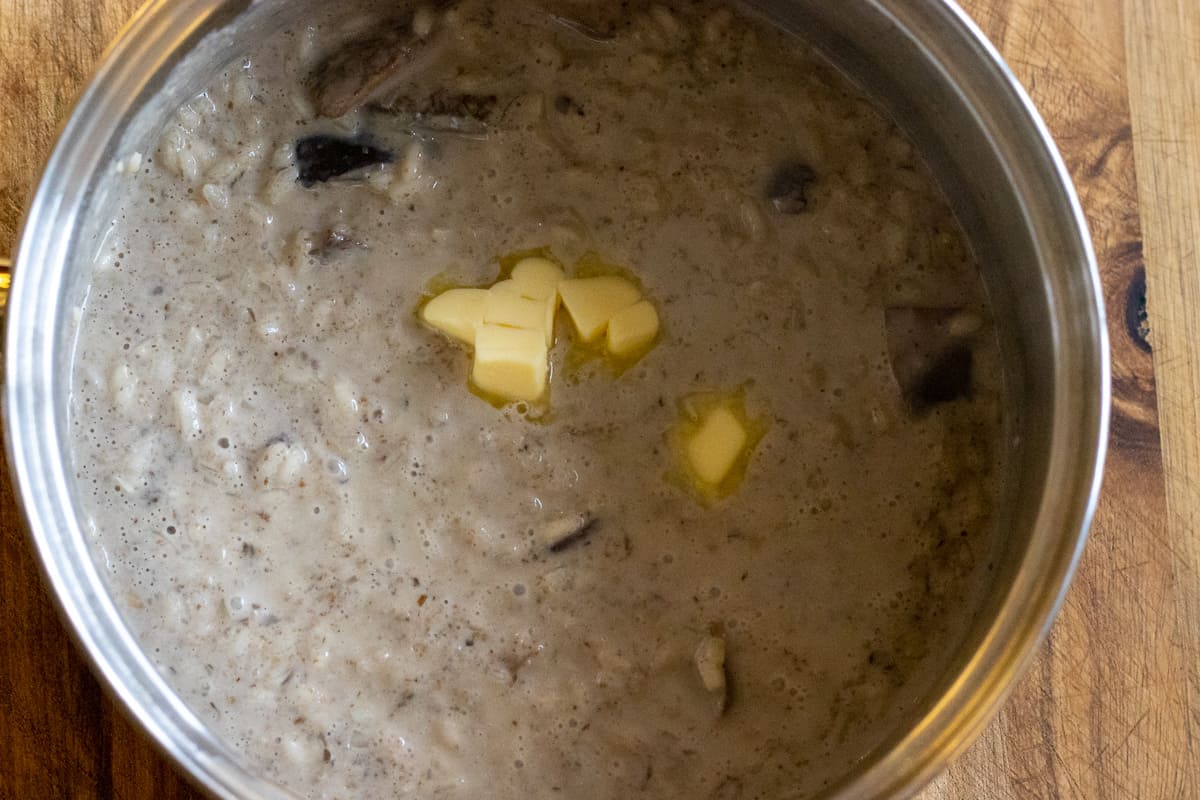 the butter is added to risotto