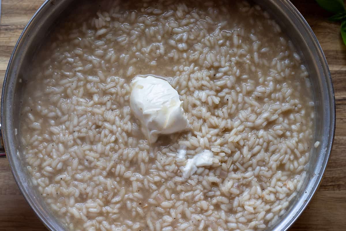 a tablespoon of mascarpone cheese is added to risotto