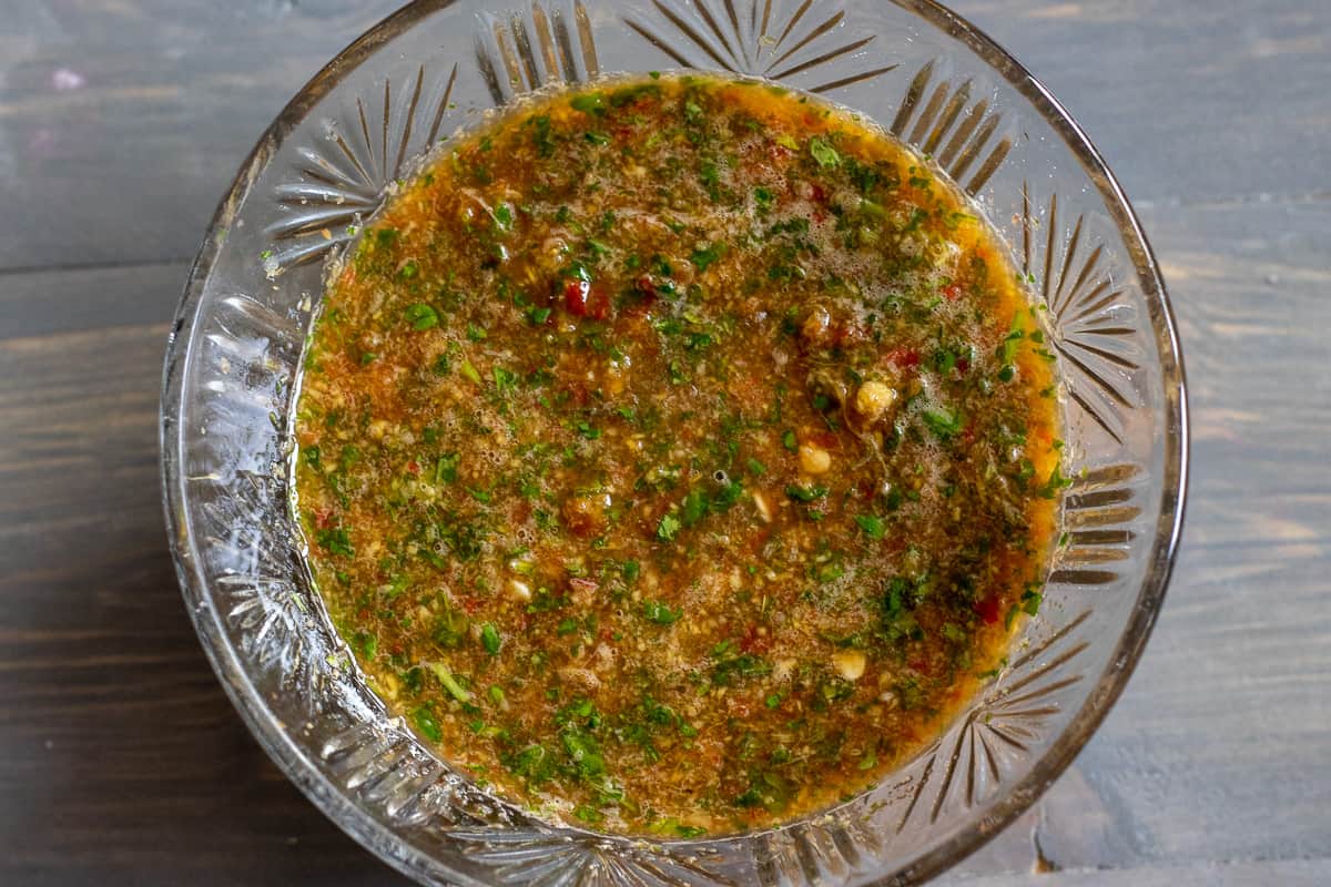 spicy thai dressing is placed in a bowl
