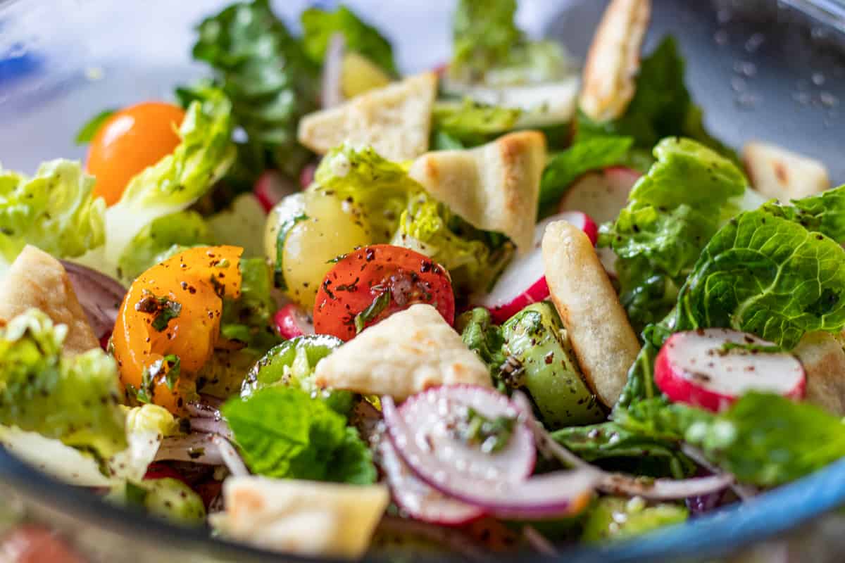 Lebanese summer salad "fattoush"served in a bowl