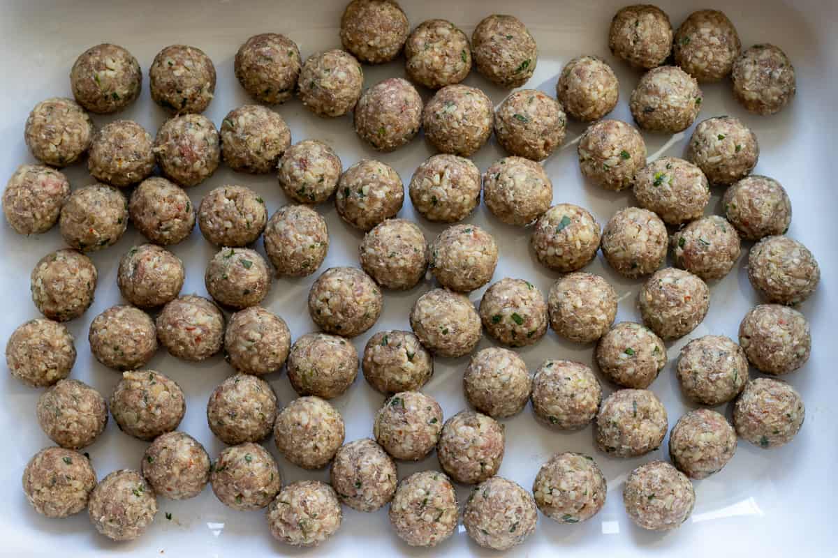 kofta mixture is shaped into small balls