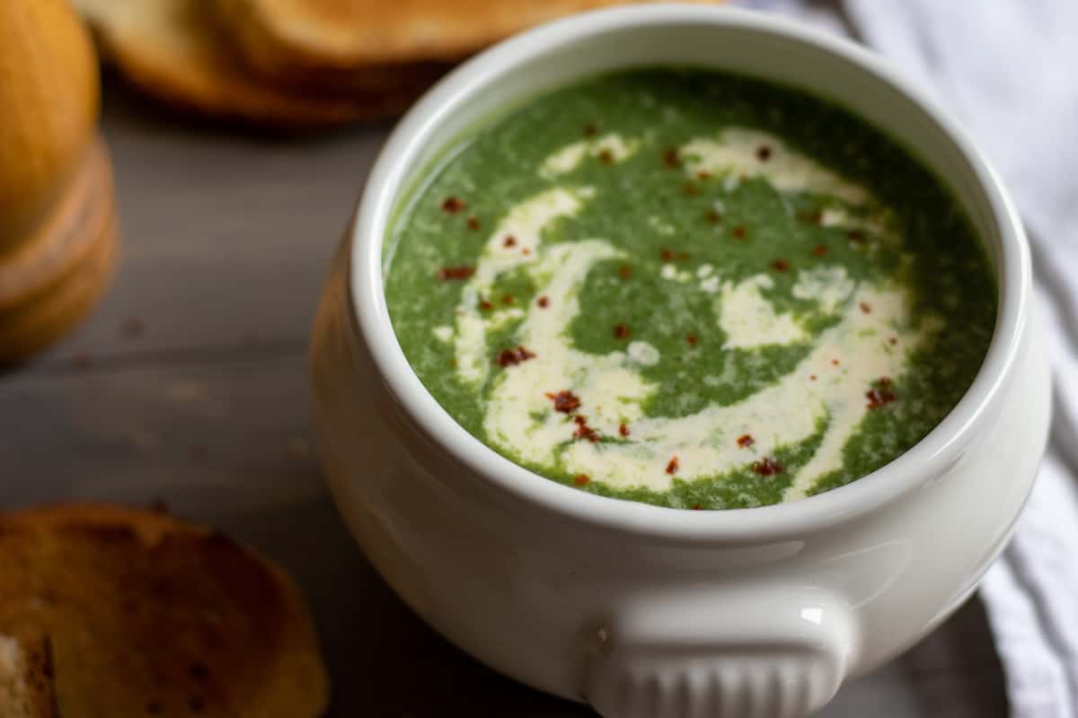 wild garlic soup served with bread