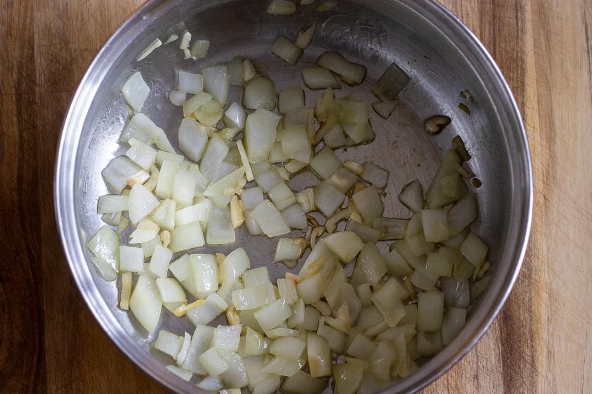 sautéing the onions with olive oil in a pan